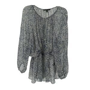 Elizabeth And James Top 100% Silk Long Balloon Sleeve Draped Size M Blue Blouse